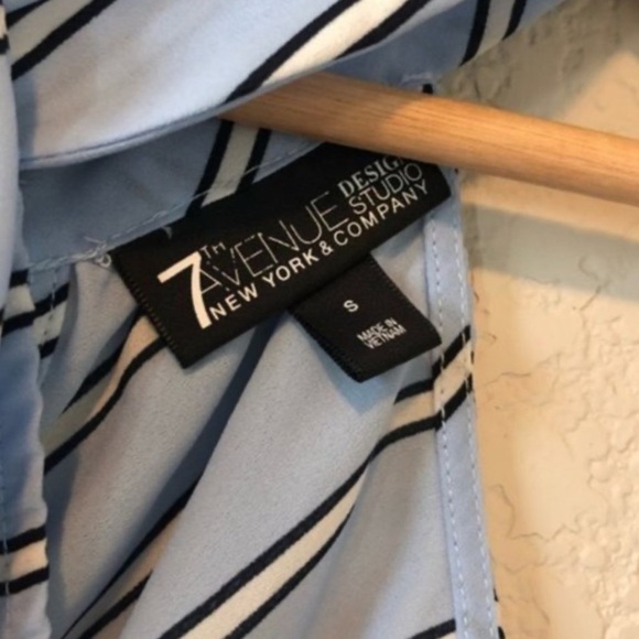 New York & Company Light Blue Stripe High Halter Neck Tank Top S - Picture 3 of 3